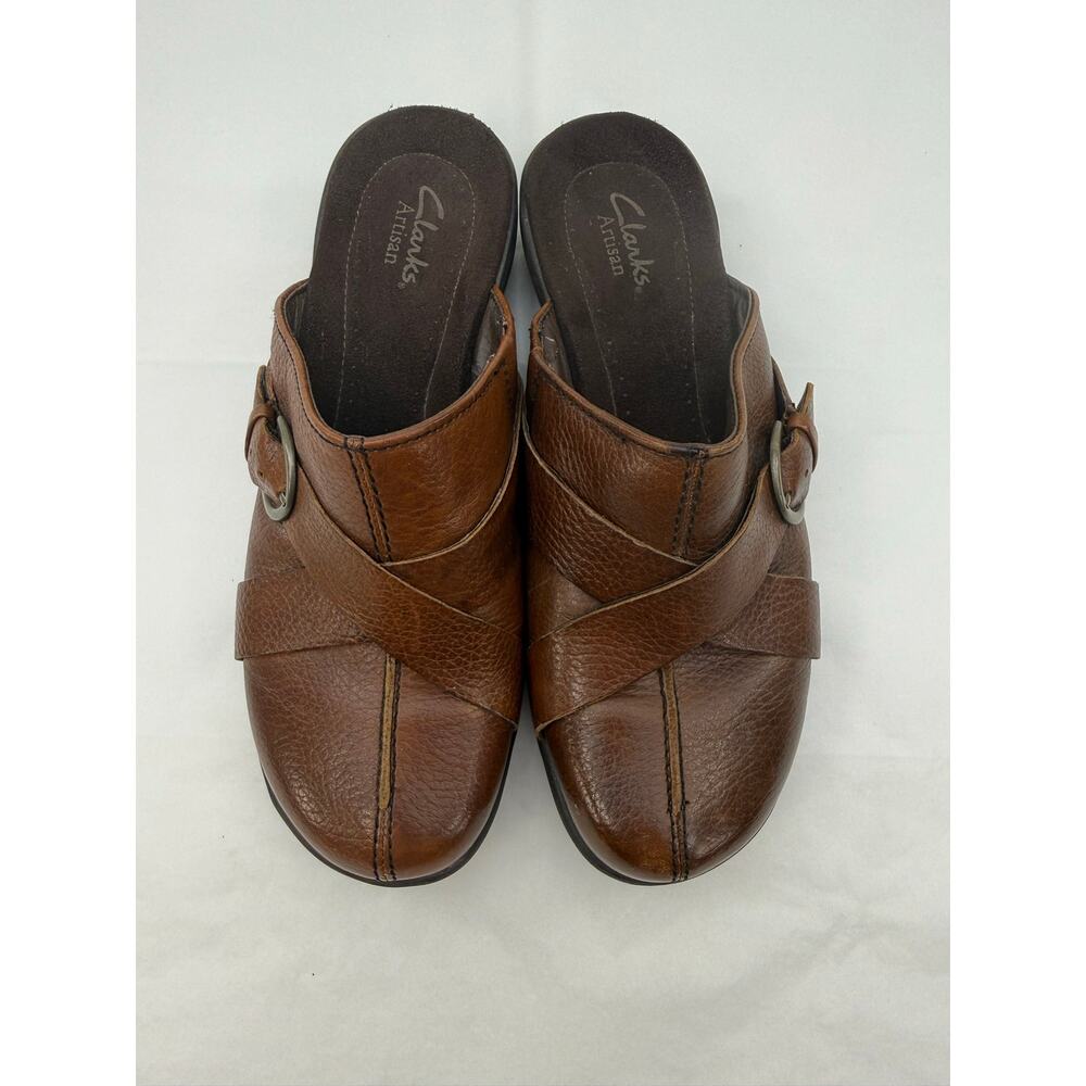 Clarks Artisan Brown Leather Clogs Mules Slip On Comfort Shoes Size‎ 8M
